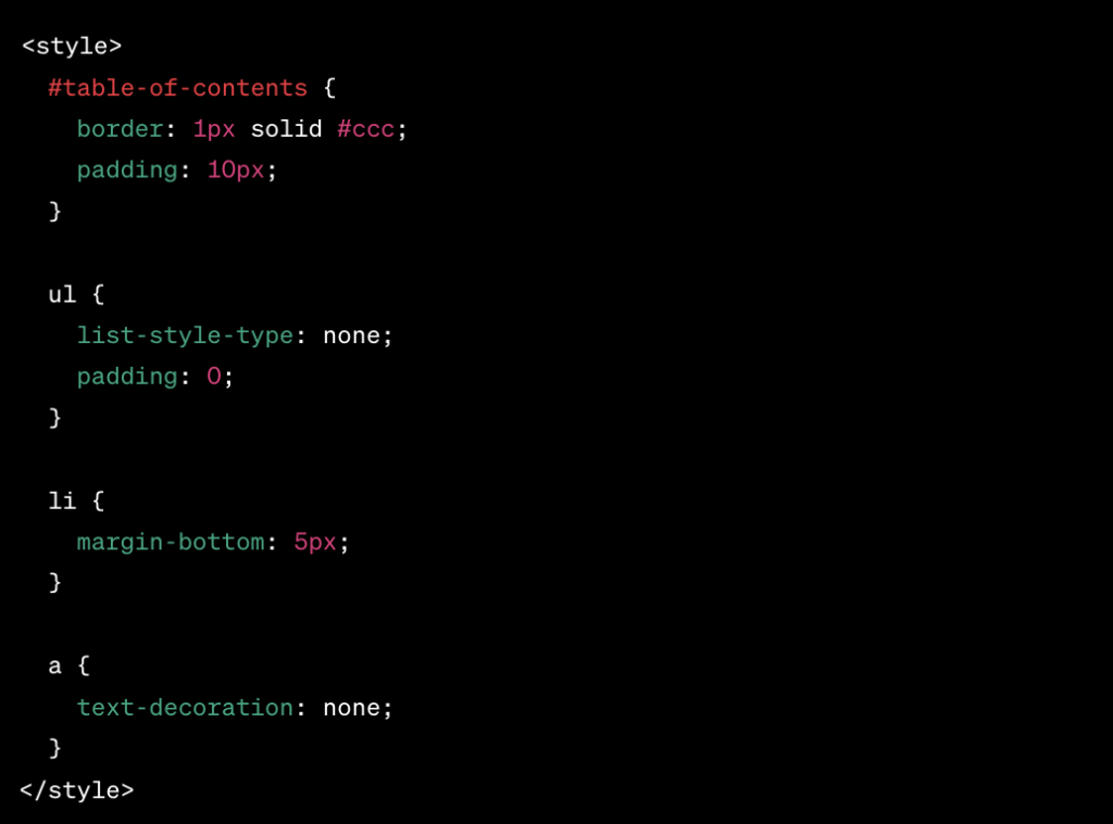 table of contents css